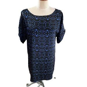 Laundry Shelli Segal Short Sleeve Silk Dress Black Blue Medallion Print 8